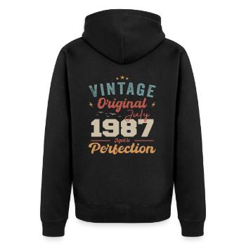 Juillet 1987 Anniversaire Juillet 1987 Original 1987 Juillet - Veste à capuche bio Premium Unisexe - noir - Dos - Nico (187cm)