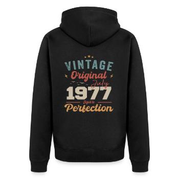 Juillet 1977 Anniversaire Juillet 1977 Original 1977 Juillet - Veste à capuche bio Premium Unisexe - noir - Dos - Nico (187cm)