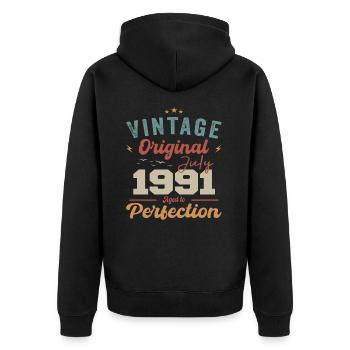 Juillet 1991 Anniversaire Juillet 1991 Original 1991 Juillet - Veste à capuche bio Premium Unisexe - noir - Dos - Nico (187cm)