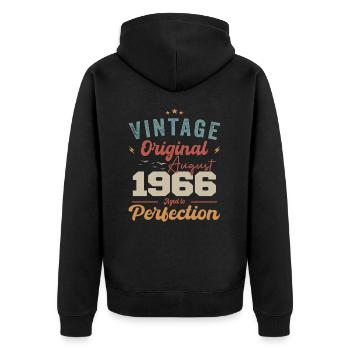 August 1966 Vintage Jahrgang Geburtstag Retro - Unisex Premium Bio Zip Hoodie - Schwarz - Hinten - Nico (187cm)