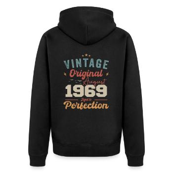 August 1969 Vintage Vintage Birthday Retro - Unisex Premium Organic Zip Hoodie - black - Back - Nico (187cm)