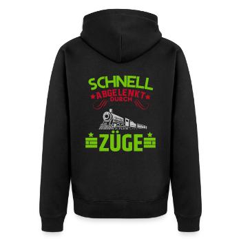 Lokführer shirt • Zug • Lokführer Geschenk - Unisex Premium Bio Zip Hoodie - Schwarz - Hinten - Nico (187cm)