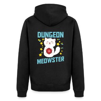 Dungeon Meowster | Nerdy Cat D20 RPG Fantasy Game - Unisex Premium Organic Zip Hoodie - black - Back - Nico (187cm)