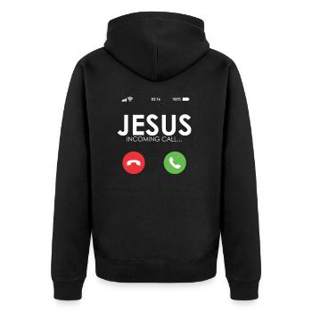 Jesus Is Calling Christian - Unisex Premium Organic Zip Hoodie - black - Back - Nico (187cm)