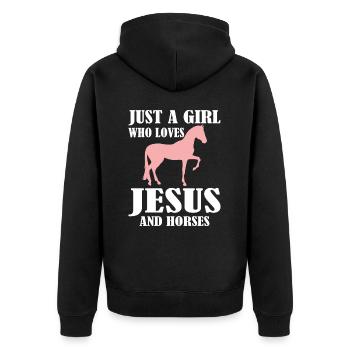 Just A Girl Who Loves Jesus And Horses Pferd - Unisex Premium Bio Zip Hoodie - Schwarz - Hinten - Nico (187cm)
