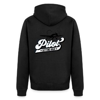Fliegen Flieger Pilot Pilotin | Farben änderbar - Unisex Premium Bio Zip Hoodie - Schwarz - Hinten - Nico (187cm)