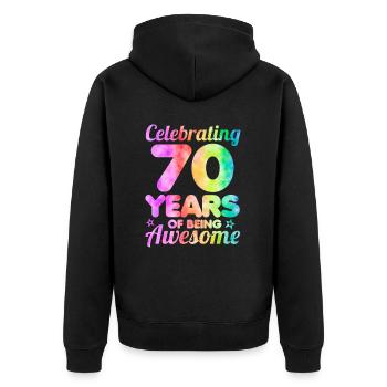 70th Birthday Idea Celebrating 70 Year Of Being - Unisex Premium Bio Zip Hoodie - Schwarz - Hinten - Nico (187cm)