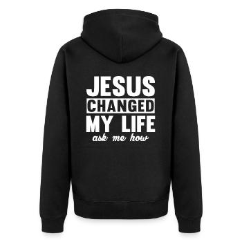 Jésus a changé ma vie m’a demandé comment Jésus-Christ - Veste à capuche bio Premium Unisexe - noir - Dos - Nico (187cm)