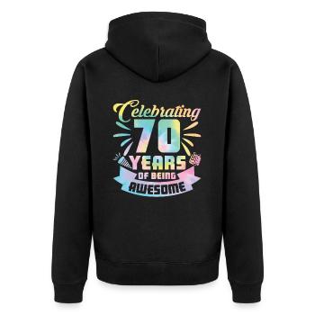 70th Birthday Idea Celebrating 70 Year Of Being - Unisex Premium Bio Zip Hoodie - Schwarz - Hinten - Nico (187cm)
