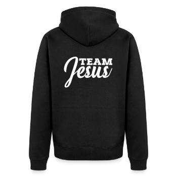 Team Jesus Christian Religion Christ Jesus - Unisex Premium Bio Zip Hoodie - Schwarz - Hinten - Nico (187cm)