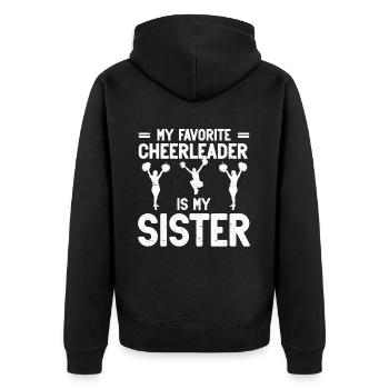 My Favorite Cheerleader Is My Sister - Unisex Premium Bio Zip Hoodie - Schwarz - Hinten - Nico (187cm)