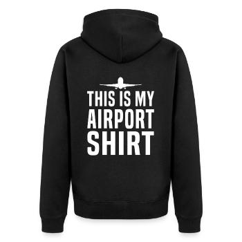 This Is My Airport Shirt Lustige Reise - Unisex Premium Bio Zip Hoodie - Schwarz - Hinten - Nico (187cm)
