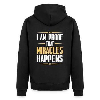 I Am Proof That Miracles Happen Christian - Unisex Premium Bio Zip Hoodie - Schwarz - Hinten - Nico (187cm)
