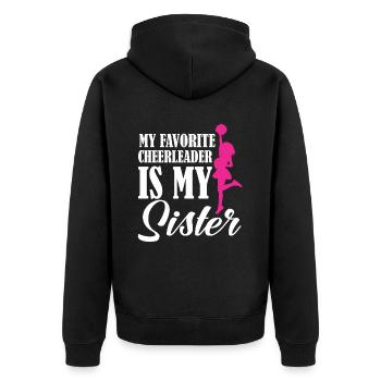 My Favorite Cheerleader Is My Sister - Unisex Premium Bio Zip Hoodie - Schwarz - Hinten - Nico (187cm)
