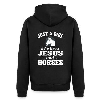 Just A Girl Who Loves Jesus And Horses Pferd - Unisex Premium Bio Zip Hoodie - Schwarz - Hinten - Nico (187cm)