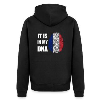 Frankreich liegt in meiner DNA - Unisex Premium Bio Zip Hoodie - Schwarz - Hinten - Nico (187cm)