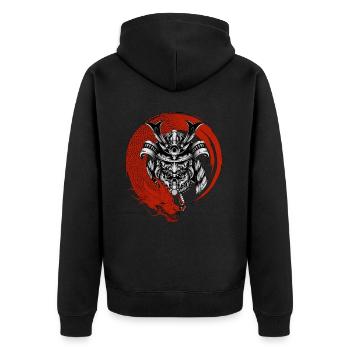 Samurai und Drache - Unisex Premium Bio Zip Hoodie - Schwarz - Hinten - Nico (187cm)