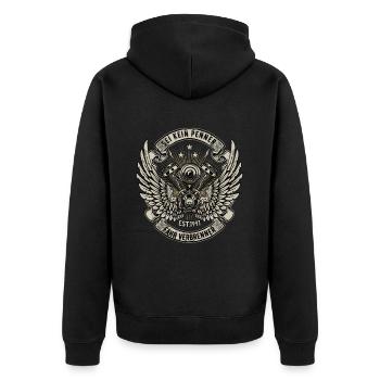 Sei kein Penner Fahr verbrenner Auto V8 Motor V6 - Unisex Premium Bio Zip Hoodie - Schwarz - Hinten - Nico (187cm)