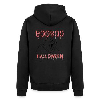 BOO HALLWEEN - Unisex Premium Bio Zip Hoodie - Schwarz - Hinten - Nico (187cm)