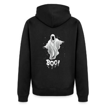 Halloween Geisterstunde - BOO! Der grusel Geist! - Unisex Premium Bio Zip Hoodie - Schwarz - Hinten - Nico (187cm)