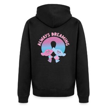 Trolls Always Dreaming Mit Zwei Trolls - Unisex Premium Bio Zip Hoodie - Schwarz - Hinten - Nico (187cm)