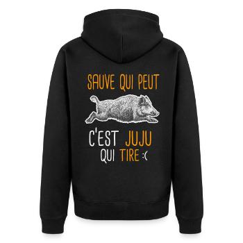 c'est juju qui tire Cadeau Humour Chasse Chasseur - Veste à capuche bio Premium Unisexe - noir - Dos - Nico (187cm)
