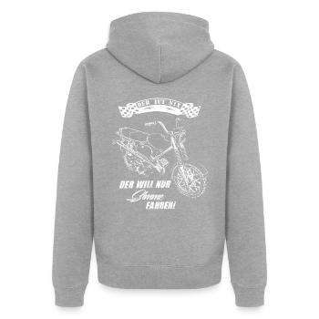 DER TUT NIX - DER WILL NUR SIMME FAHREN - Unisex Premium Bio Zip Hoodie - Grau meliert - Hinten - Nico (187cm)