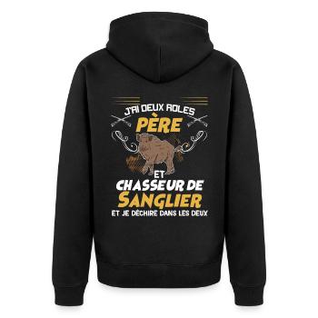 Père Chasseur Humour Chasse - Veste à capuche bio Premium Unisexe - noir - Dos - Nico (187cm)