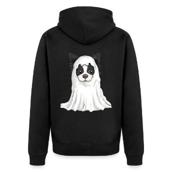 Border Collie Hund Halloween Comic Geist - Unisex Premium Bio Zip Hoodie - Schwarz - Hinten - Nico (187cm)