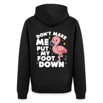 Flamingo Tier Rosa - Unisex Premium Bio Zip Hoodie - Schwarz - Hinten - Nico (187cm)