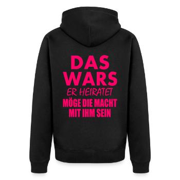 Das wars er heiratet - Unisex Premium Bio Zip Hoodie - Schwarz - Hinten - Nico (187cm)