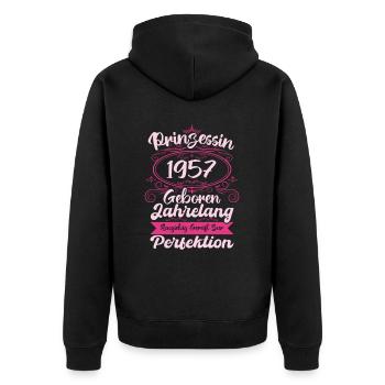 Prinzessin seit 1957 Geburtstag 1957 - Unisex Premium Bio Zip Hoodie - Schwarz - Hinten - Nico (187cm)