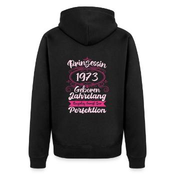 Prinzessin seit 1973 Geburtstag 1973 - Unisex Premium Bio Zip Hoodie - Schwarz - Hinten - Nico (187cm)