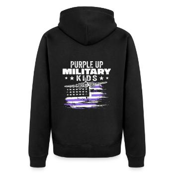 Purple Up For Military Kids - Unisex Premium Bio Zip Hoodie - Schwarz - Hinten - Nico (187cm)