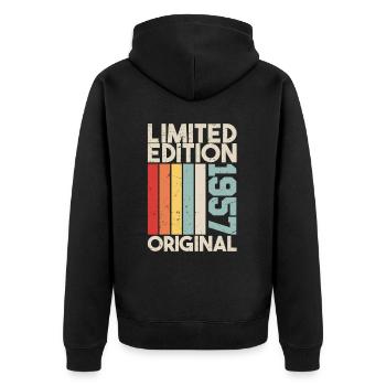1957 - Limited Edition Birthday Gift 1957 Original - Unisex Premium Bio Zip Hoodie - Schwarz - Hinten - Nico (187cm)