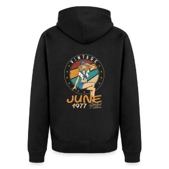 Vintage 1977 - Born In June 1977 - Unisex Premium Organic Zip Hoodie - black - Back - Nico (187cm)