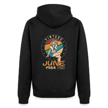 Vintage 1984 - Born In June 1984 - Unisex Premium Organic Zip Hoodie - black - Back - Nico (187cm)
