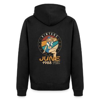 Vintage 1988 - Born In June 1988 - Unisex Premium Bio Zip Hoodie - Schwarz - Hinten - Nico (187cm)