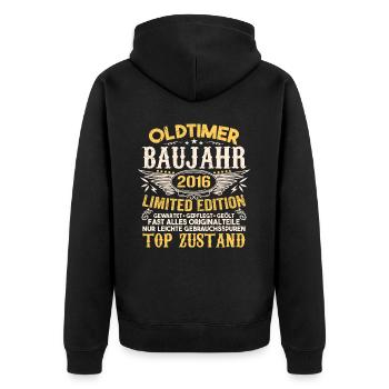Original 2016 Jahrgang Retro Geburtstag Vintage - Unisex Premium Bio Zip Hoodie - Schwarz - Hinten - Nico (187cm)