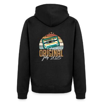 Juli 2025 Jahrgang Vintage Geburtstag Juli 2025 - Unisex Premium Bio Zip Hoodie - Schwarz - Hinten - Nico (187cm)