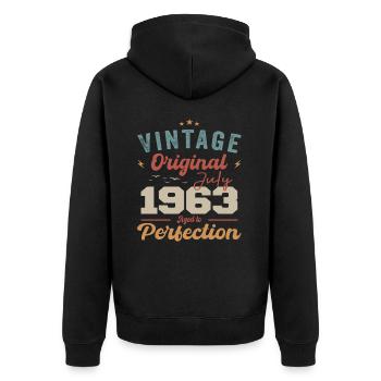 Juli 1963 Geburtstag Juli 1963 Original 1963 Juli - Unisex Premium Bio Zip Hoodie - Schwarz - Hinten - Nico (187cm)