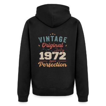 Juillet 1972 Anniversaire Juillet 1972 Original 1972 Juillet - Veste à capuche bio Premium Unisexe - noir - Dos - Nico (187cm)