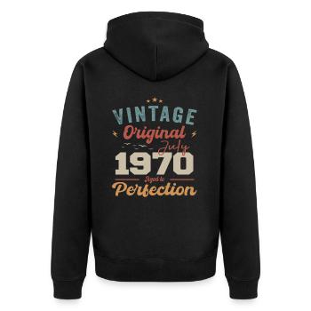 Juillet 1970 Anniversaire Juillet 1970 Original 1970 Juillet - Veste à capuche bio Premium Unisexe - noir - Dos - Nico (187cm)