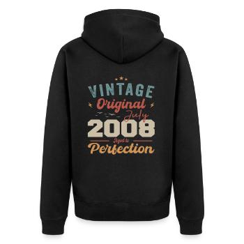 Juli 2008 Geburtstag Juli 2008 Original 2008 Juli - Unisex Premium Bio Zip Hoodie - Schwarz - Hinten - Nico (187cm)