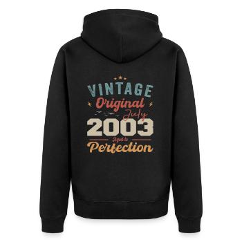 Juli 2003 Geburtstag Juli 2003 Original 2003 Juli - Unisex Premium Bio Zip Hoodie - Schwarz - Hinten - Nico (187cm)