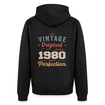 Juillet 1980 Anniversaire Juillet 1980 Original 1980 Juillet - Veste à capuche bio Premium Unisexe - noir - Dos - Nico (187cm)