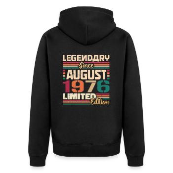 1976 August Geburtstag Legende August 1976 - Unisex Premium Bio Zip Hoodie - Schwarz - Hinten - Nico (187cm)