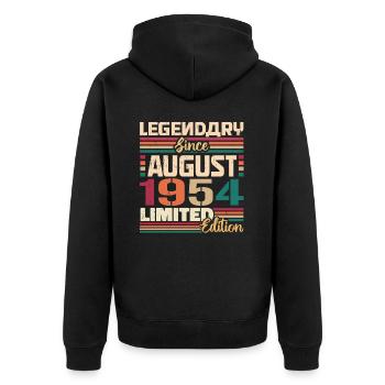 1954 August Geburtstag Legende August 1954 - Unisex Premium Bio Zip Hoodie - Schwarz - Hinten - Nico (187cm)