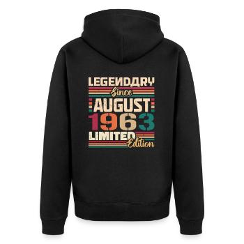 1963 Août Légende de l’anniversaire Août 1963 - Veste à capuche bio Premium Unisexe - noir - Dos - Nico (187cm)