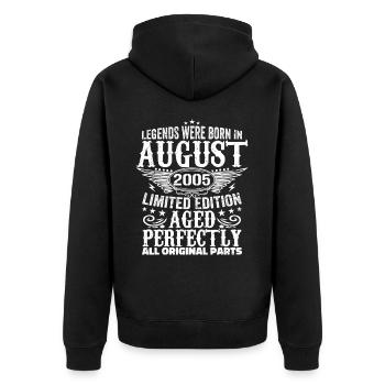 August 2005 Jubiläum 2005 Legenden August - Unisex Premium Bio Zip Hoodie - Schwarz - Hinten - Nico (187cm)